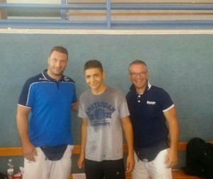 Pietro Nostro insieme al campione olimpico Cammarelle e al tecnico della nazionale Bergamasco
