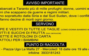 SOS aiuto profughi: punto raccolta anche ad Ostuni