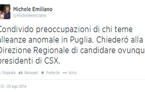 Nuove Province, Emiliano su twitter: stop alle larghe intese