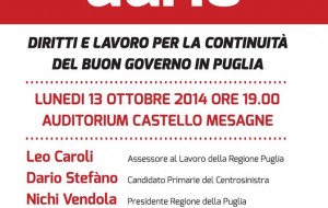 Diritti e lavoro: Nichi Vendola e Leo Caroli a Mesagne a sostegno di Dario Stefàno