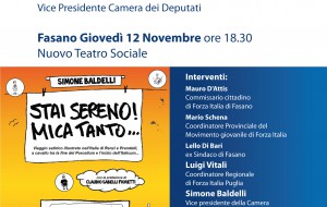 Giovedì 12 a Fasano si presenta il libro “Stai sereno! Mica tanto…” del deputato FI Simone Baldelli