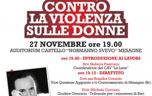 Venerdì 27 a Mesagne dibattito e spettacolo teatrale contro la violenza alle donne