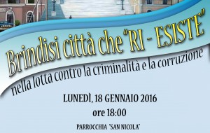 Lunedì incontro su “Brindisi città che ri-esiste nella lotta alla criminalità ed alla corruzione”