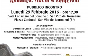 Amianto: rischi e soluzioni. Se ne discute lunedì a San Vito dei Normanni
