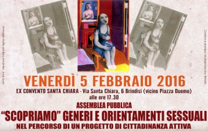 Scopriamo generi e orientamenti sessuali: venerdì 5 assemblea pubblica a Brindisi