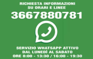 Avviato il servizio	informazioni	orari e linee su WhatsApp