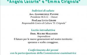 A Maria Romanazzi, Antonio Moscogiuri e Mario Castellana i Premi di Laurea “Angelo Lacorte” e “Emma Cirignola”.