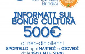 GD Brindisi: Attivo sportello informativo per accedere al Bonus Cultura di 500 € destinato ai 18enni