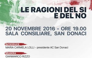 Domenica 20 a San Donaci confronto sul referendum costituzionale
