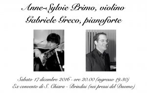 Sabato 17 musica da camera con il duo violino-pianoforte Primo-Greco