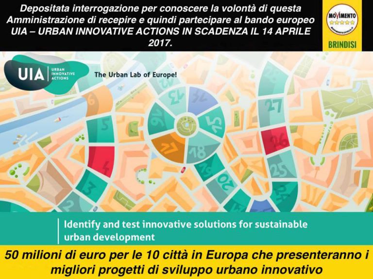 M5S: Bando europeo Urban Innovative Actions (UIA). Le opportunità e le risorse esistono ma bisogna essere in grado di recepirle
