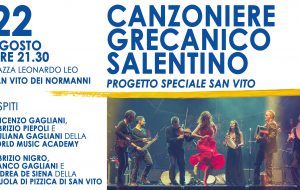 Domani il Canzoniere Grecanico Salentino in Piazza Leo a San Vito dei Normanni