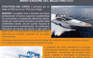 Riaperti i termini per il bando di ammissione al corso di “Tecnico Superiore per la produzione e manutenzione del mezzo nautico”