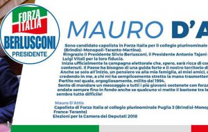 D’Attis capolista di Forza Italia nel collegio plurinominale di Brindisi