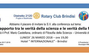 Il rapporto tra le verità della scienza e le verità della fede: lunedì 26 convegno del Rotary Club Brindisi