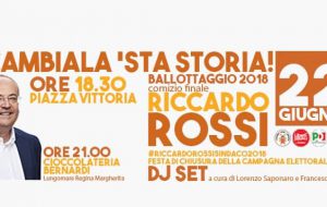 Riccardo Rossi chiude la campagna elettorale venerdì 22 alle ore 18.30 in Piazza Vittoria