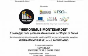 Stagione Agimus: arriva l’Ensemble Terra d’Otranto con “Hieronimus Montesardui”