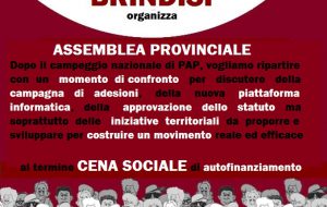 Il 20 settembre assemblea territoriale di Potere al Popolo! – Provincia di Brindisi.