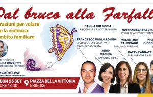 Domenica 23 a Brindisi la manifestazione “Dal bruco alla farfalla” per sensibilizzare i cittadini sulla violenza di genere