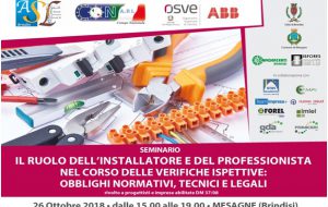 Venerdì 26 a Mesagne seminario sulla responsabilità legale e contrattuale dell’installatore