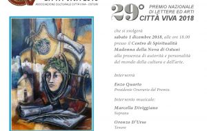 Sabato 1 la cerimonia di premiazione del Premio Nazionale di Lettere ed Arti “Città Viva” 2018