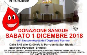 Sabato 1 donazione di sangue alla Parrocchia del Quartiere Paradiso
