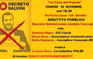 Decreto Sicurezza, come cambia l’accoglienza? Se ne parla venerdì 30 alla Casa del Popolo di Brindisi