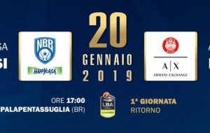 Da domani in vendita i biglietti per Happy Casa Brindisi-Olimpia Milano
