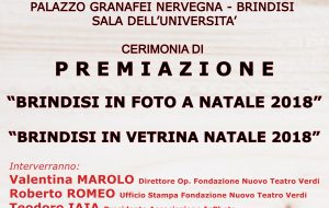 Domani la Cerimonia di premiazione delle iniziative “Brindisi In Foto a Natale 2018” e “Brindisi In Vetrina 2018”