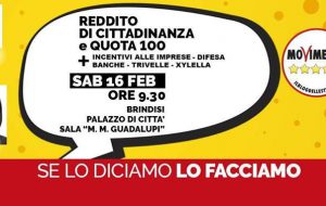 M5S Brindisi: sabato incontro informativo su “Reddito di Cittadinanza”, “Pensione di Cittadinanza” e “Quota 100”