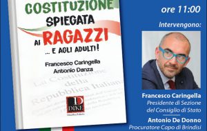 Venerdì 8 Francesco Caringella presenta a Brindisi il libro “La Costituzione spiegata ai ragazzi ed agli adulti”.