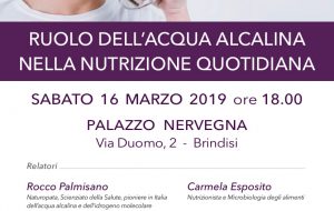 Il ruolo dell’acqua alcalina nella nutrizione quotidiana: se ne parla sabato 16 a Palazzo Nervegna