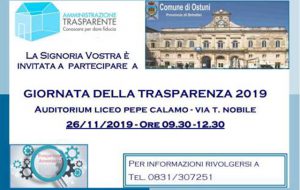 Giornata della Trasparenza 2019: il Comune di Ostuni invita la cittadinanza alla quarta edizione