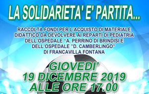 Domani a Mesagne calcio solidalidarietà con incasso da devolvere ai reparti di Pediatria di Brindisi e Francavilla