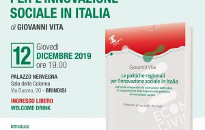 Giovedì 12 a Palazzo Nervegna si presenta il libro “Le Politiche Regionali per l’Innovazione Sociale in Italia”