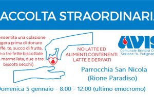Avis: Domenica 5 raccolta di sangue presso la Parrocchia “San Nicola”, al quartiere Paradiso