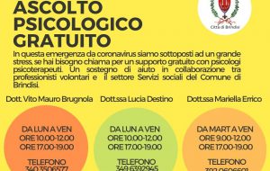Coronavirus: anche a Brindisi servizio di assistenza psicologica gratuita per emergenza