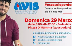 Avis: domenica 29 raccolta di sangue presso l’Ospedale Di Summa