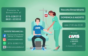 Avis: domenica 2 Agosto raccolta di sangue presso l’ex ospedale Di Summa