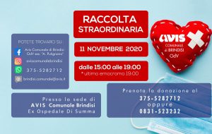 Avis Brindisi: mercoledì 11 novembre raccolta sangue presso l’ex ospedale