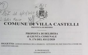 Villa Castelli: pass taglia fila a favore dei caregiver familiari