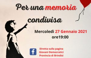 Federazione GD Brindisi: Iniziativa Online – 27 Gennaio “Memoria Condivisa “