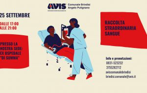 Emegenza Sangue: sabato 25 donazione presso la sede dell’Avis di Brindisi