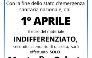 Dall’1 aprile raccolta dei rifiuti indifferenziati solo martedì e sabato