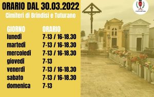 Cimiteri di Brindisi e Tuturano: dal 30 Marzo cambia l’orario di apertura