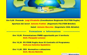 A Brindisi il Segretario Nazionale della FILCTEM CGIL per discutere di PNRR Fondi Europei e ZES