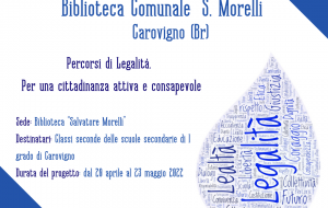Parte il progetto “Percorsi di Legalità. Per una cittadinanza attiva e consapevole” presso la Biblioteca “S. Morelli” di Carovigno