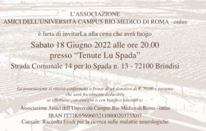 Sabato 18 a Tenute Lu Spada cena di beneficenza e raccolta fondi