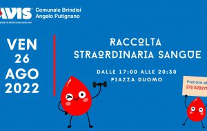 Emergenza sangue: venerdì 26 Agosto raccolta straordinaria presso la Cattedrale di Brindisi