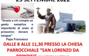 Emergenza Sangue: domenica 25 raccolta straordinaria presso la parrocchia San Lorenzo da Brindisi